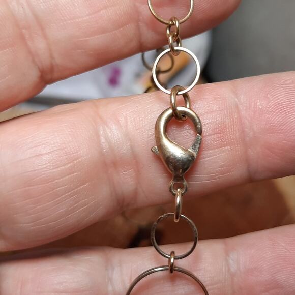 Long Statement Necklace Stone Geometric Shapes on Gold‎ Tone Chain - Picture 3 of 5